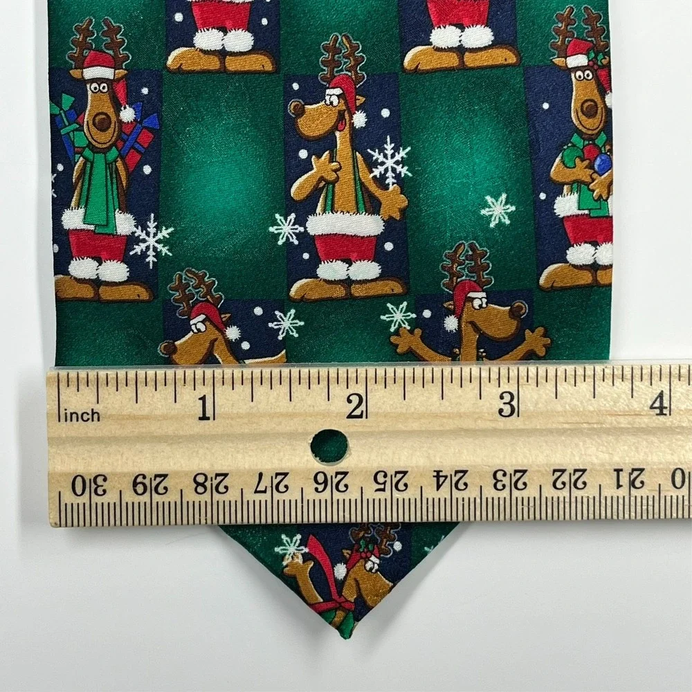 Yule Tie Greetings Silk Hand Made Men's Necktie‎ Holiday Party Festive Reindeer